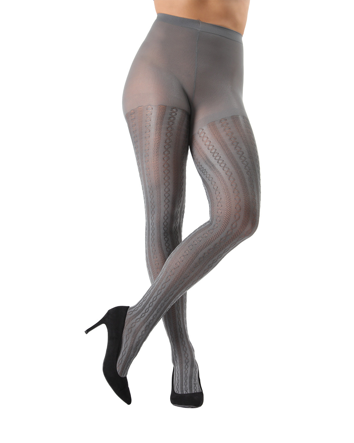 Cable Link Breathable Opaque Tights : Color: Gargoyle