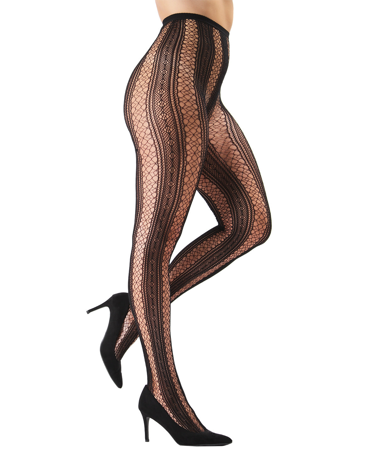 Epic Stripe Glamour Fishnet Tights : Color: Black