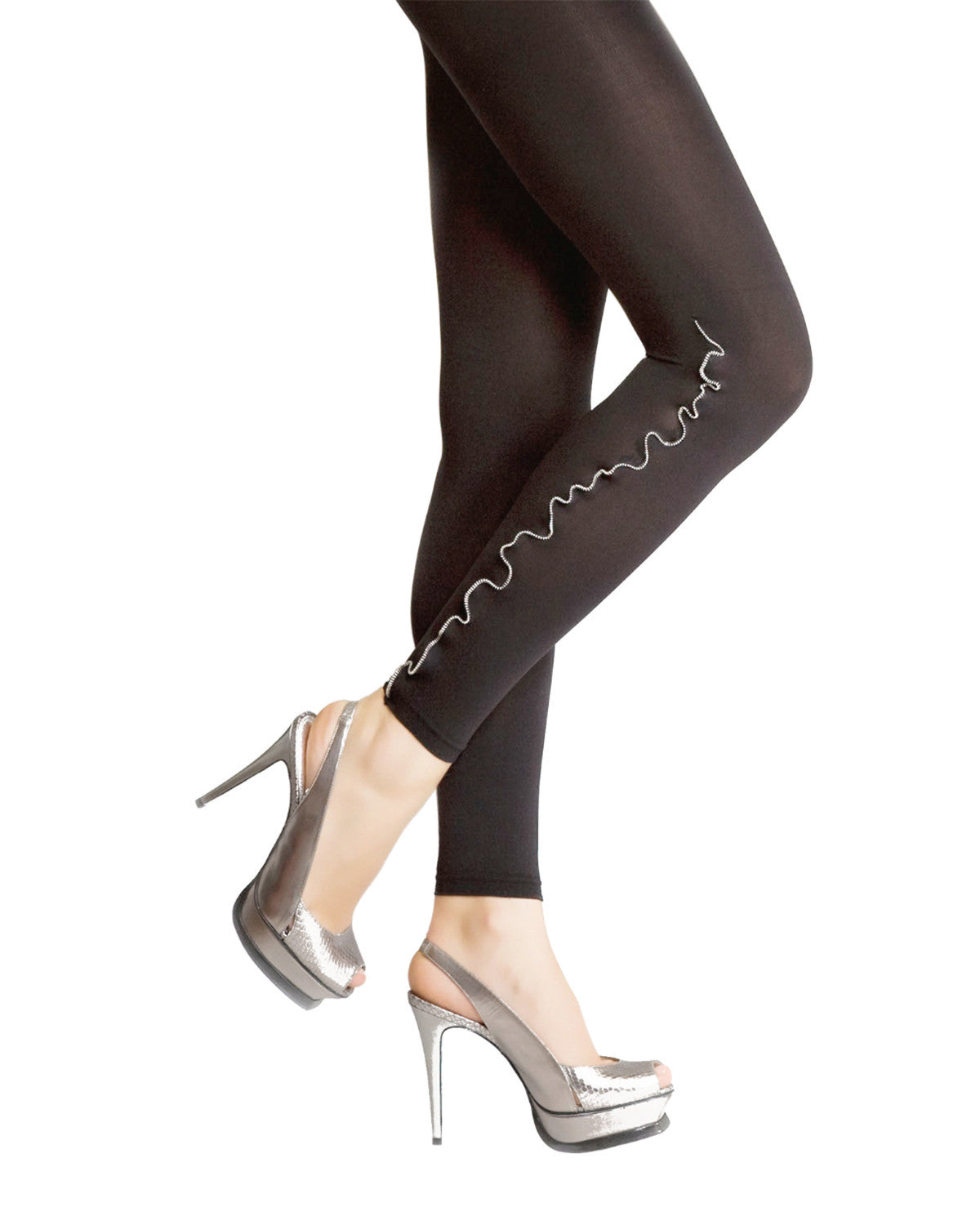Zip Line Opaque Footless Tights : Color: Black
