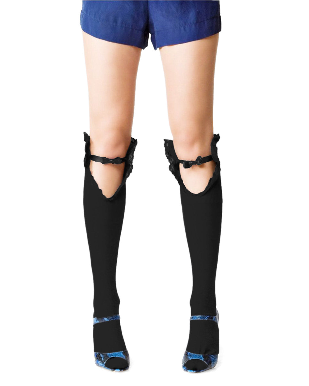 Fairytale Knee High Cotton Blend Ribbon Socks : Color: Black