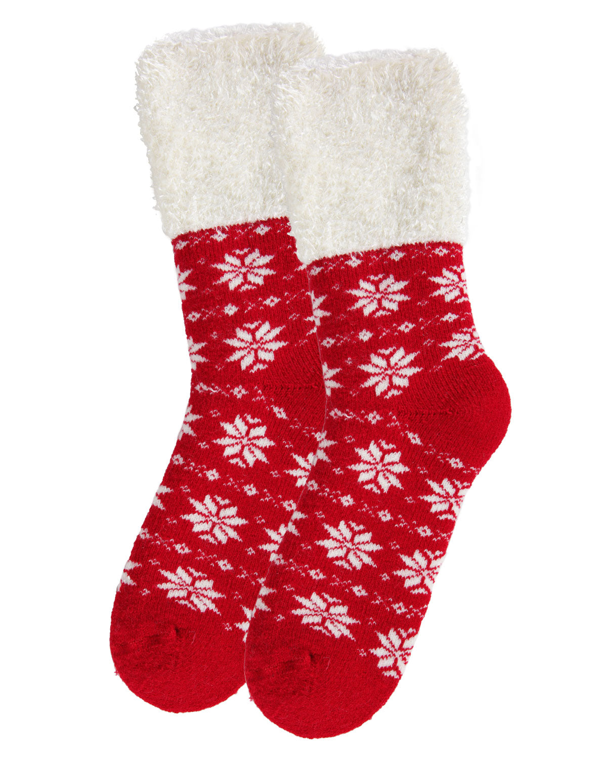 Women's Snowflake Fair Isle Plush Cabin Socks : Color: Tango Red