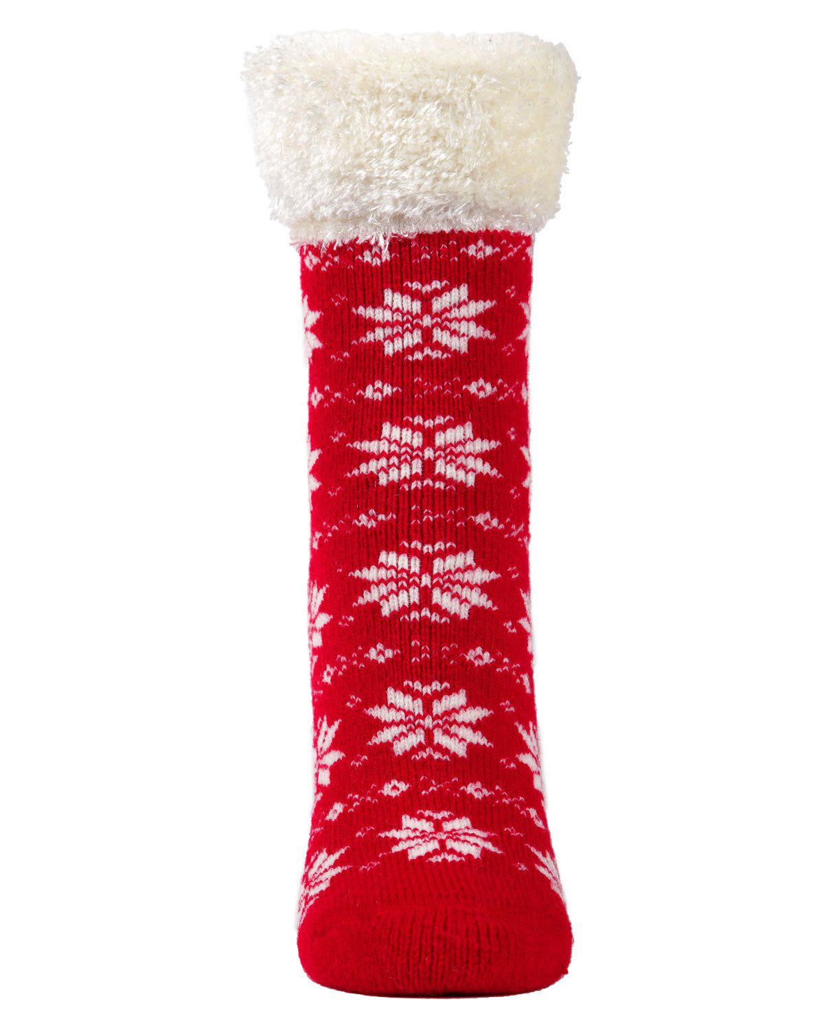 Women's Snowflake Fair Isle Plush Cabin Socks : Color: Tango Red