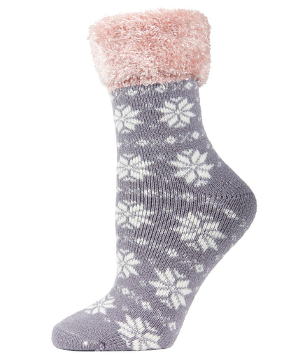 Women's Snowflake Fair Isle Plush Cabin Socks : Color: Alloy