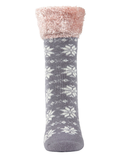 Women's Snowflake Fair Isle Plush Cabin Socks : Color: Tango Red