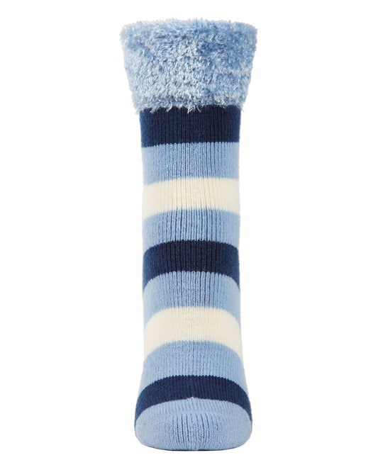 Women's Multi Stripe Plush Cabin Socks : Color: Dusty Blue