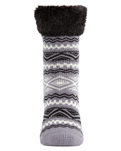 Women's Aztec Fair Isle Plush Cabin Socks : Color: Alloy