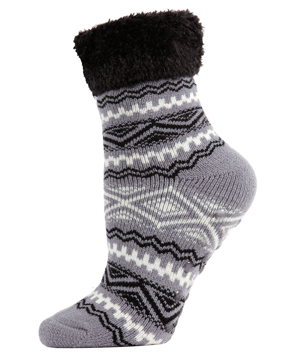 Women's Aztec Fair Isle Plush Cabin Socks : Color: Alloy