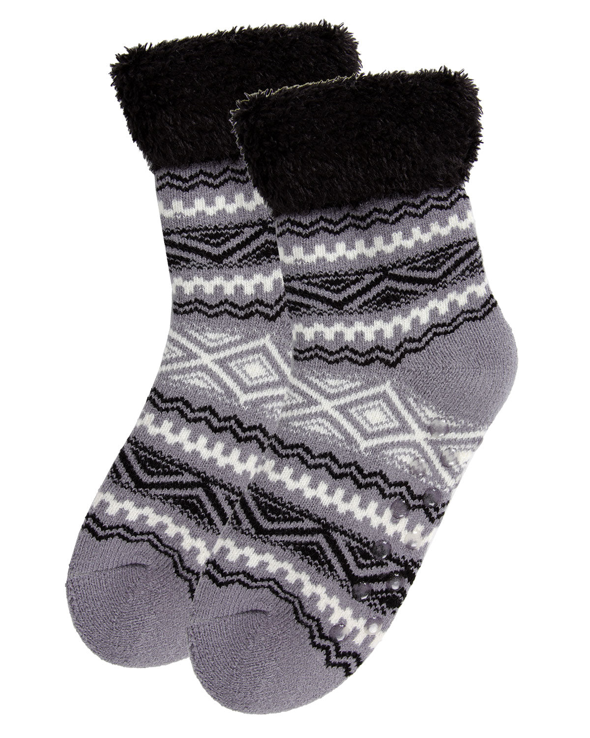 Women's Aztec Fair Isle Plush Cabin Socks : Color: Alloy