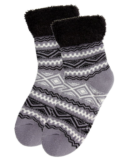 Women's Aztec Fair Isle Plush Cabin Socks : Color: Alloy