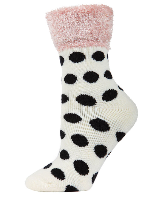 Women's Polka Dot Plush Cabin Socks : Color: Ivory