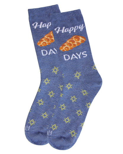 Happy Challah Days Holiday Crew Socks : Color: Denim Heather