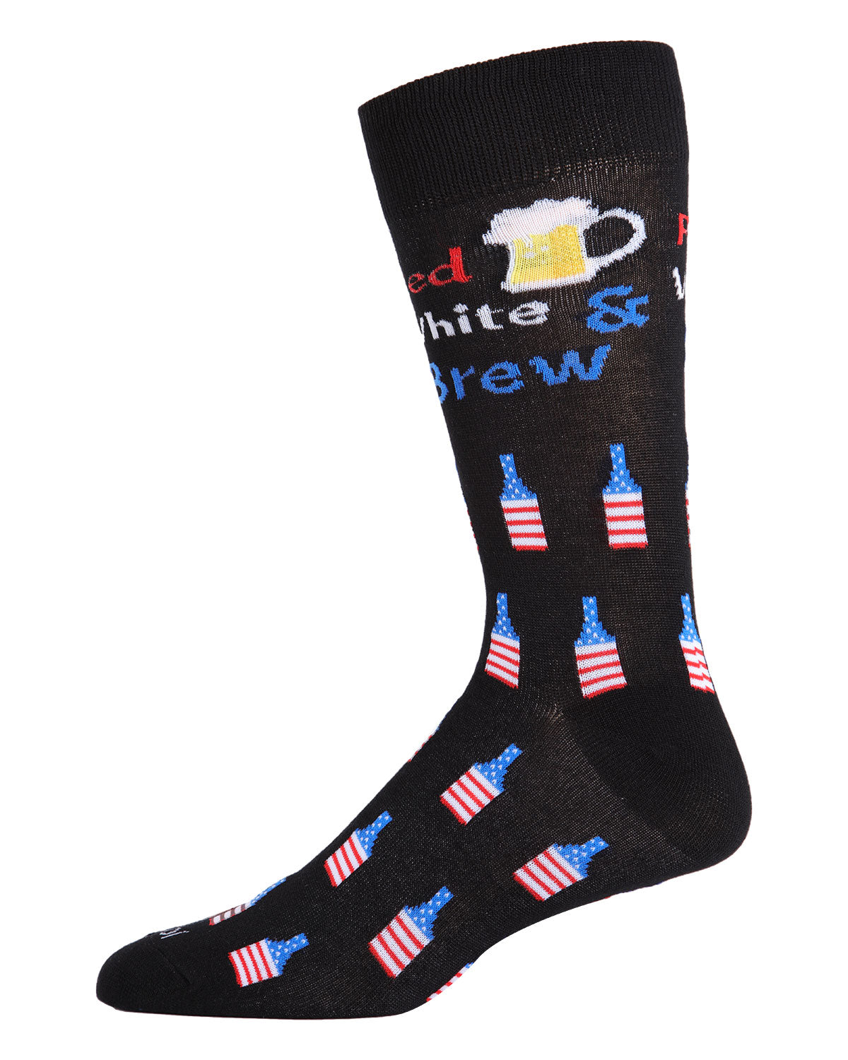 Men's Red White and Brew Bamboo Blend Novelty Crew Sock : Color: Black