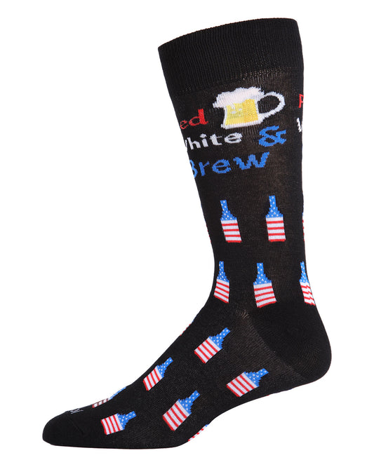 Men's Red White and Brew Bamboo Blend Novelty Crew Sock : Color: Black