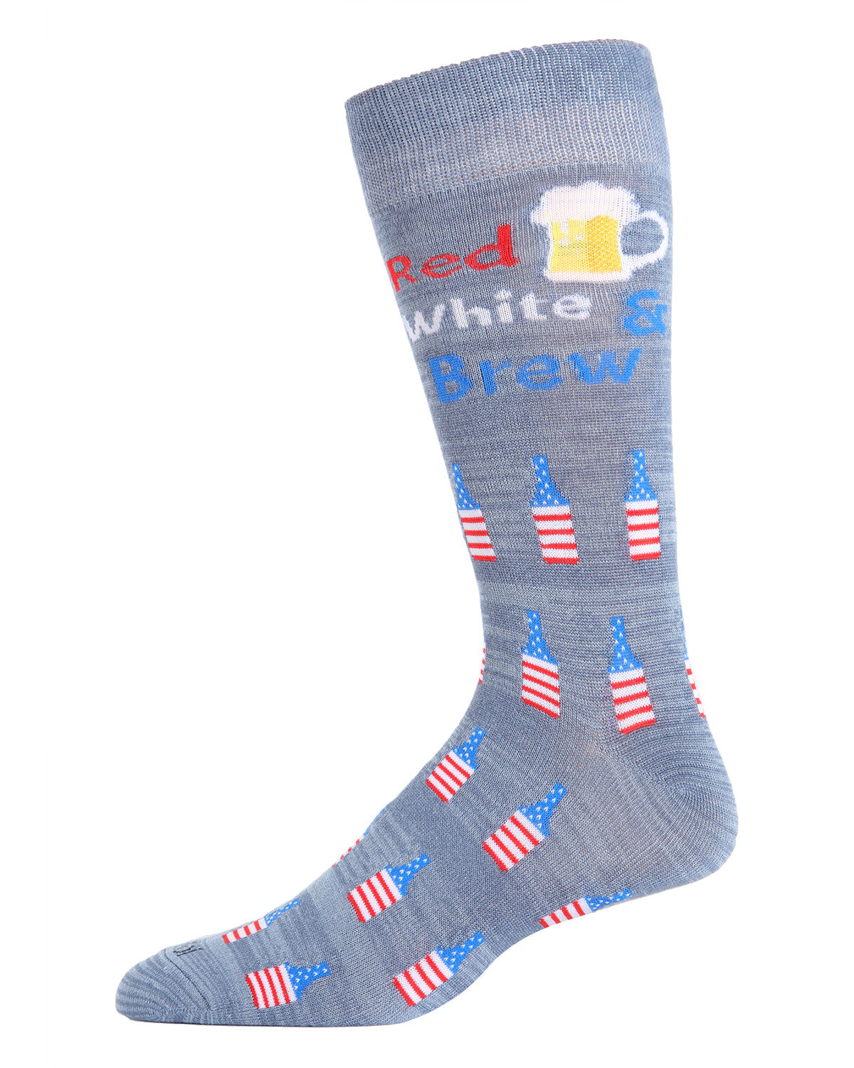 Men's Red White and Brew Bamboo Blend Novelty Crew Sock : Color: Dark Denim Heather