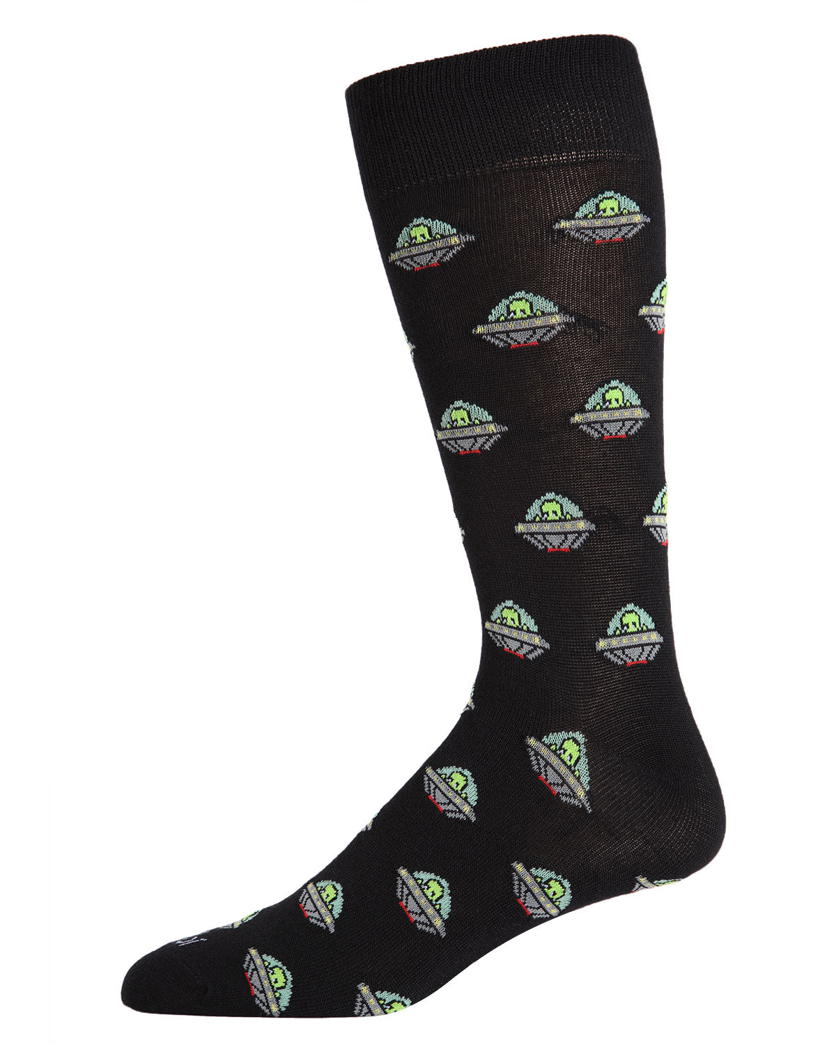 Men's Alien Invasion Bamboo Blend Novelty Crew Sock : Color: Black