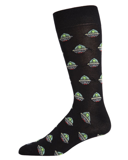 Men's Alien Invasion Bamboo Blend Novelty Crew Sock : Color: Black