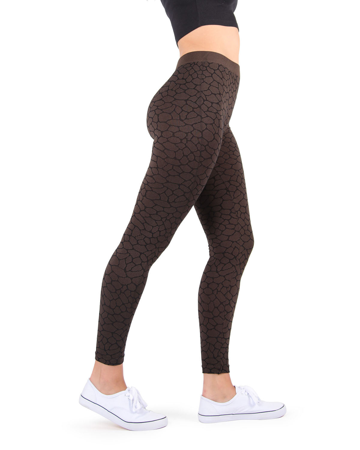 Gobi Unique Mudcrack Snakeskin Cotton Blend Leggings : Color: Black