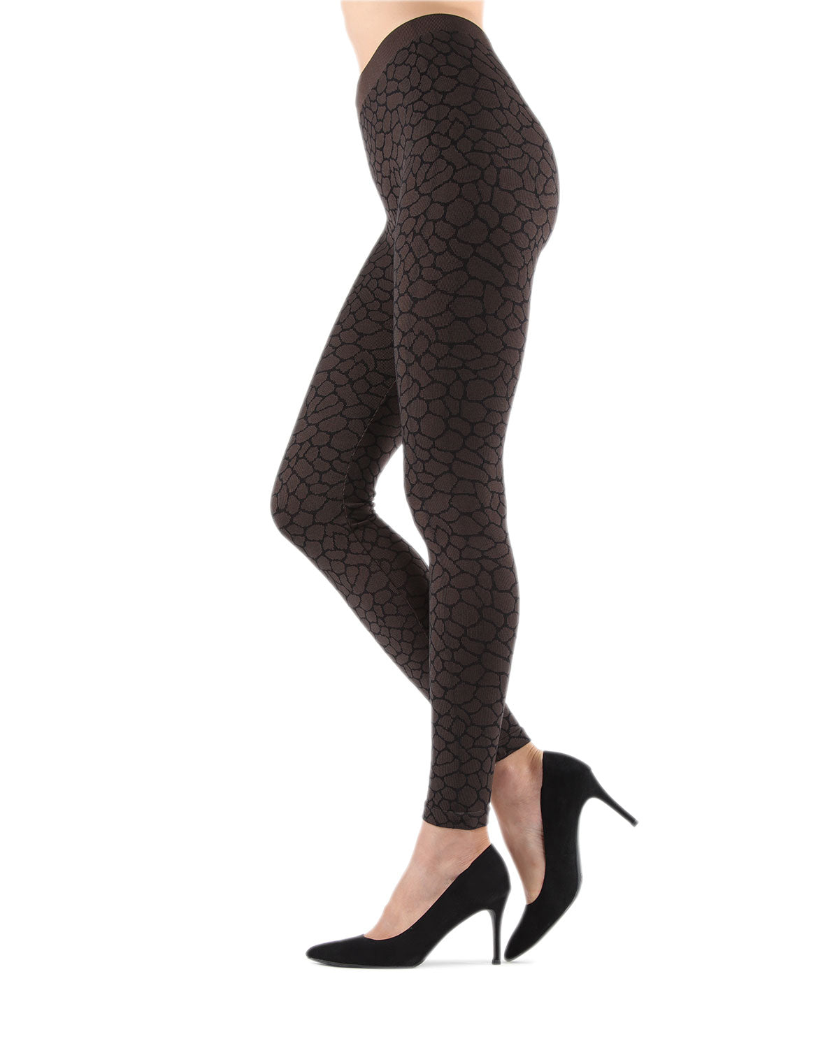 Gobi Unique Mudcrack Snakeskin Cotton Blend Leggings : Color: Black