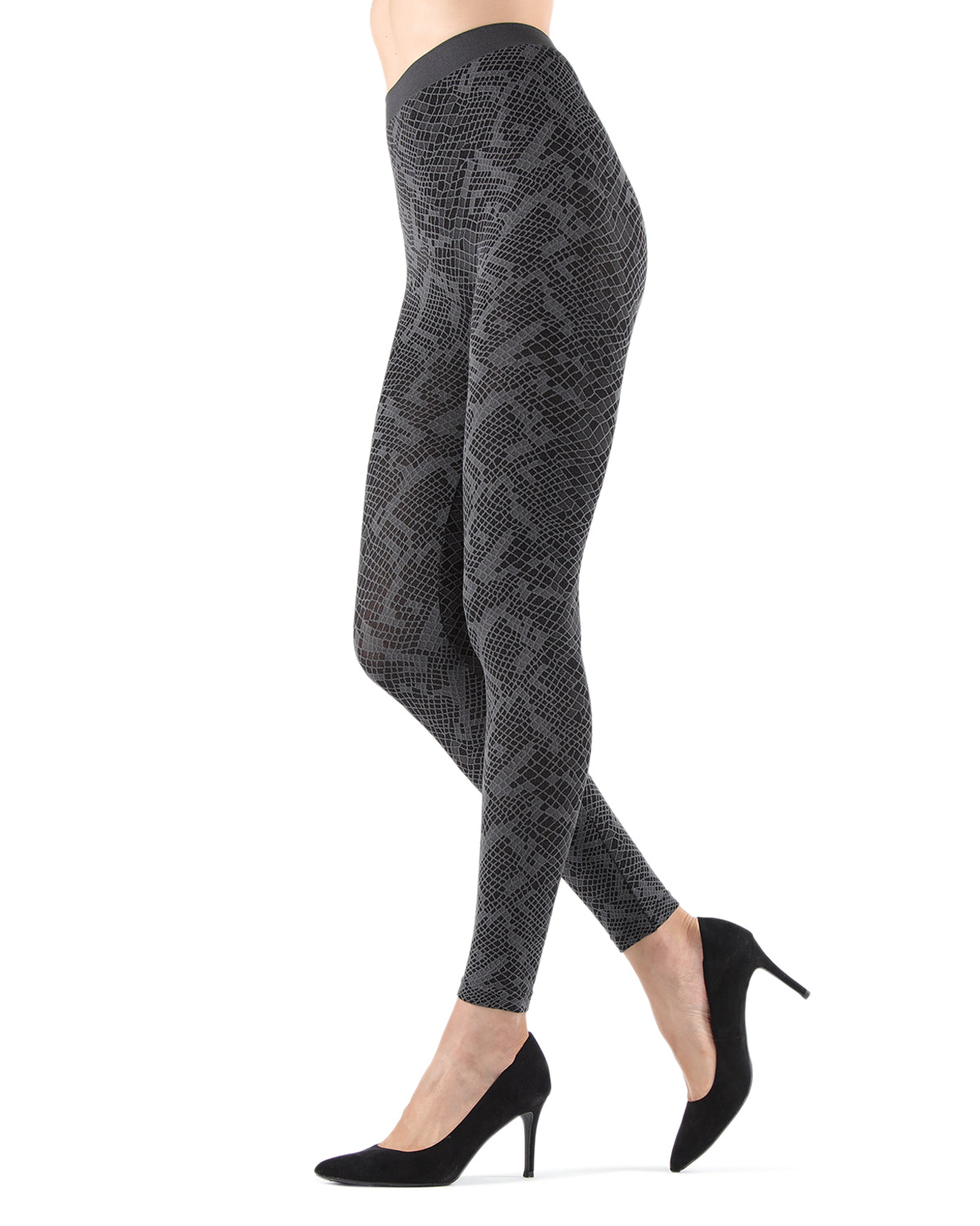 Mulga High-Waisted Black Snakeskin Leggings : Color: Black