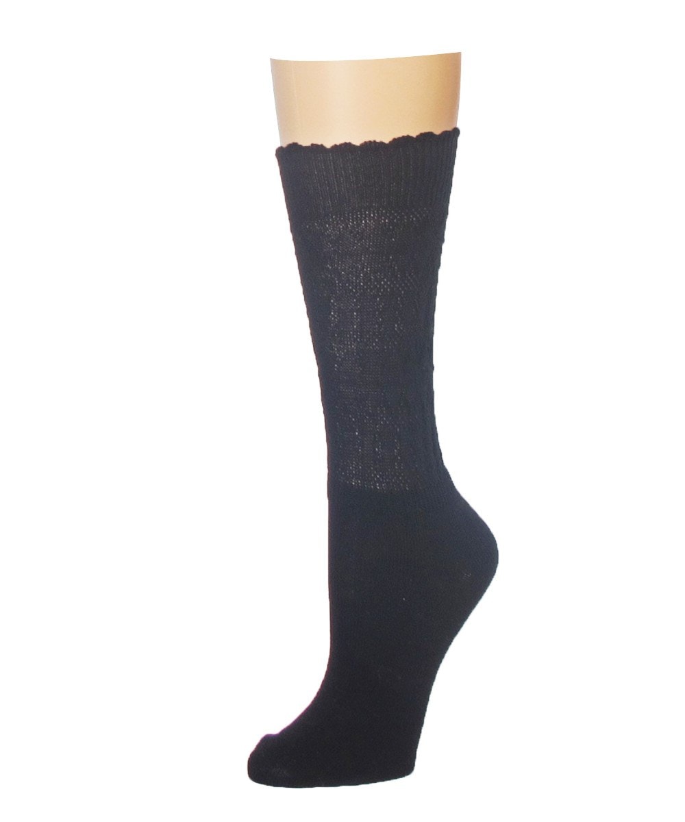 Women's Delicate Flake Embroidered Crew Socks : Color: Black