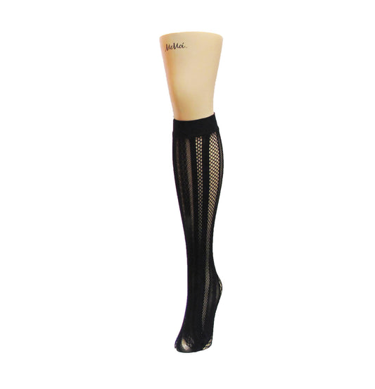 Panel Symmetry Net Knee High Sock : Color: Black