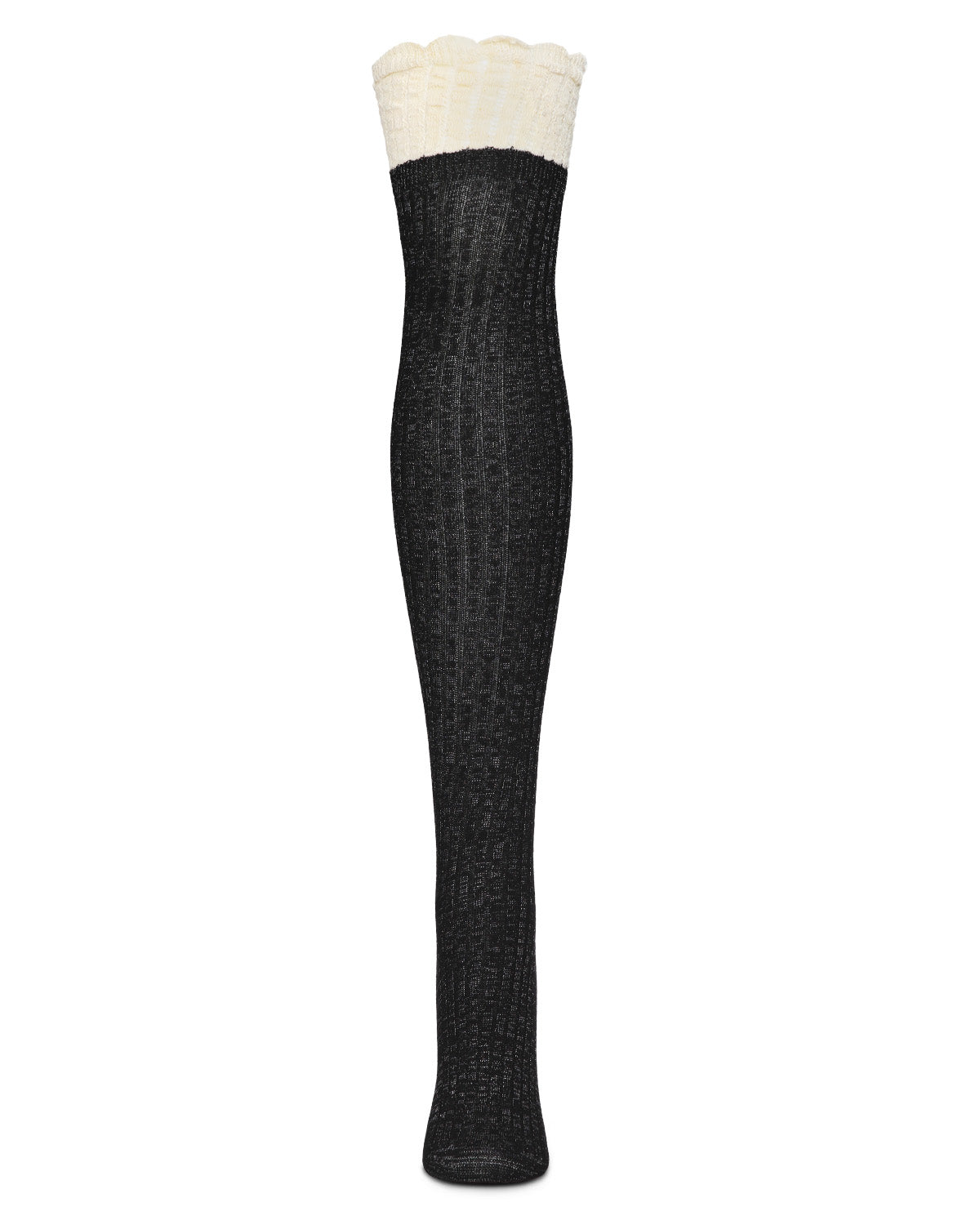 Ruffle N Shimmer Cotton-Blend Over-The-Knee Socks : Color: Black