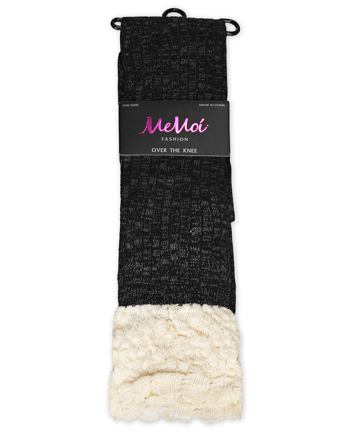 Ruffle N Shimmer Cotton-Blend Over-The-Knee Socks : Color: Black