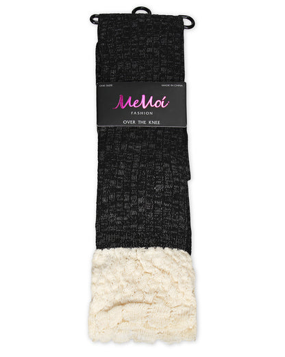 Ruffle N Shimmer Cotton-Blend Over-The-Knee Socks : Color: Black