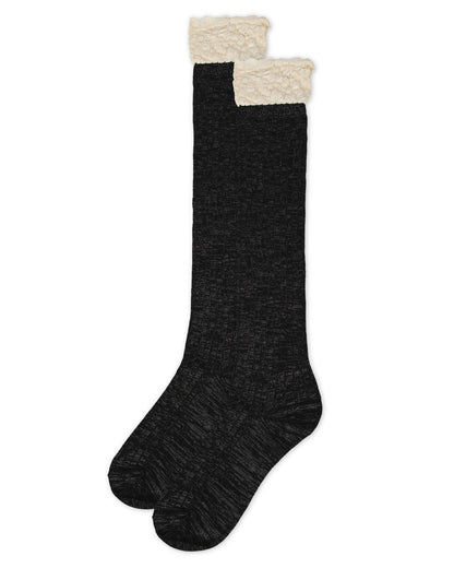 Ruffle N Shimmer Cotton-Blend Over-The-Knee Socks : Color: Black