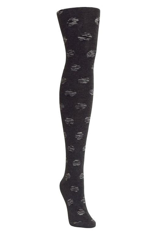 Dotted Blend Opaque Cotton Sweater Tights : Color: Dark Gray Heather