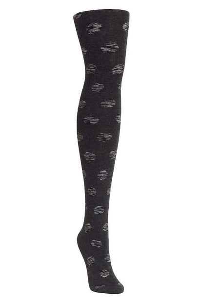Dotted Blend Opaque Cotton Sweater Tights : Color: Dark Gray Heather