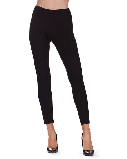 Quilted Patch Cotton Blend Mid Rise Fashion Leggings : Color: Black