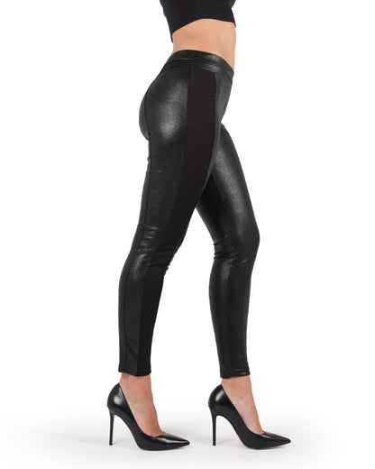 Cobblestone Vegan Leather Side Panel Leggings : Color: Black