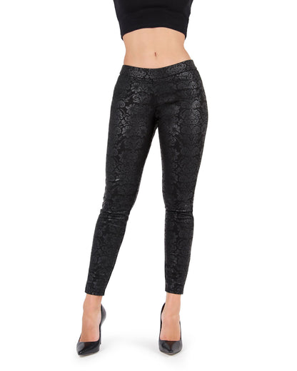Chic & Elegant Glossy Floral Ornate Damask Leggings : Color: Black