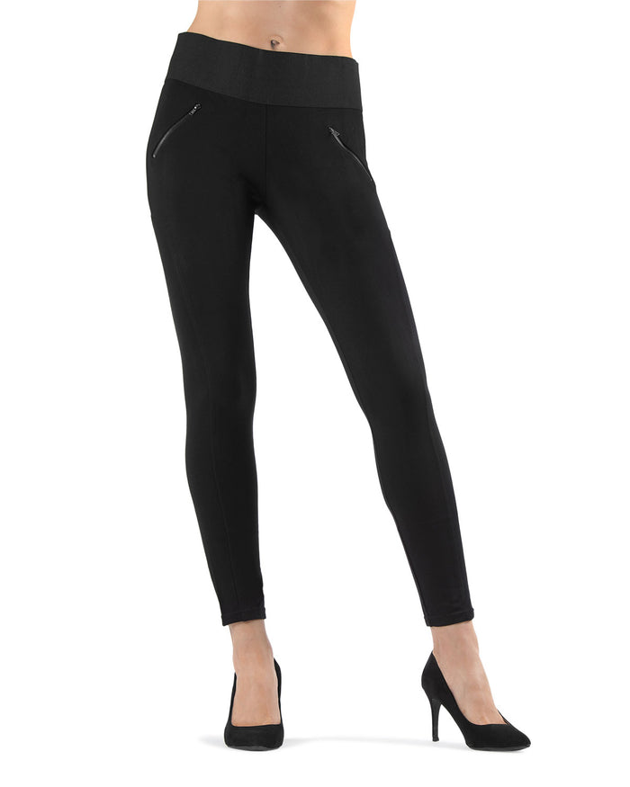 Ziptrack Dual Zipper Cotton Blend Leggings : Color: Black