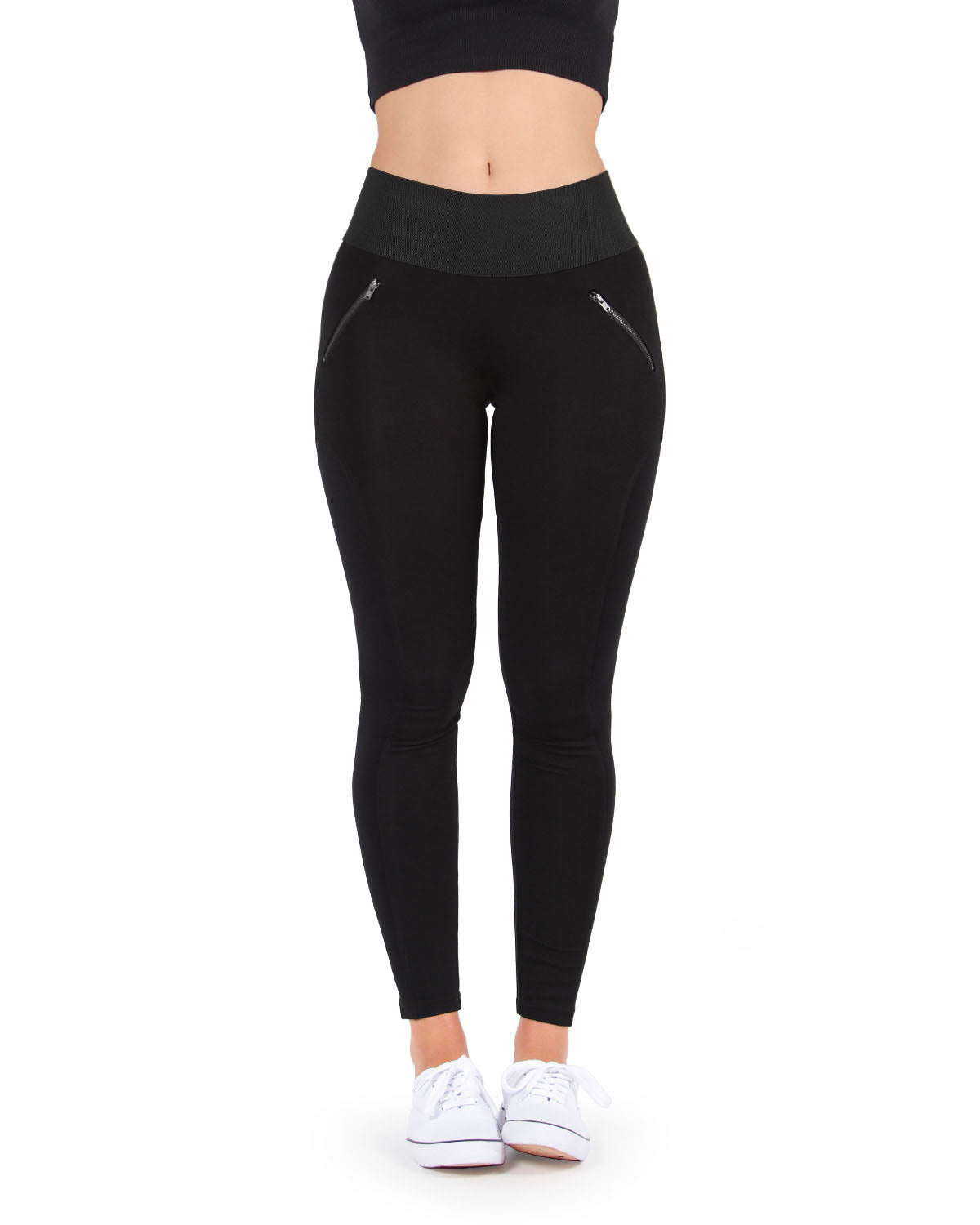 Ziptrack Dual Zipper Cotton Blend Leggings : Color: Black