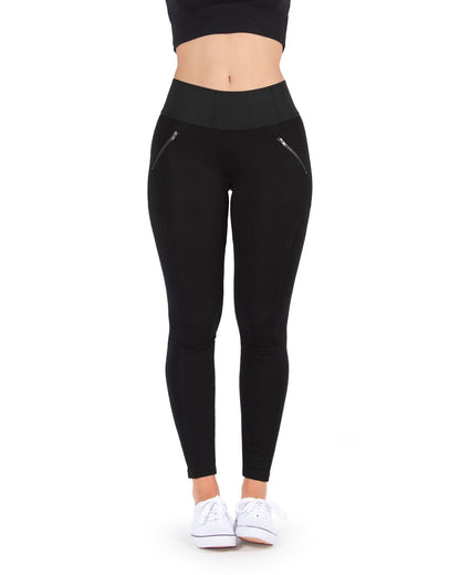 Ziptrack Dual Zipper Cotton Blend Leggings : Color: Black