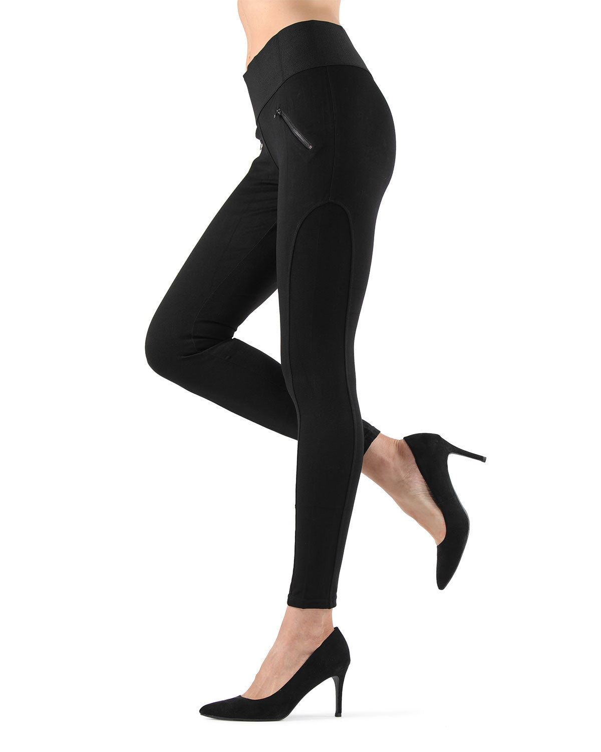 Ziptrack Dual Zipper Cotton Blend Leggings : Color: Black