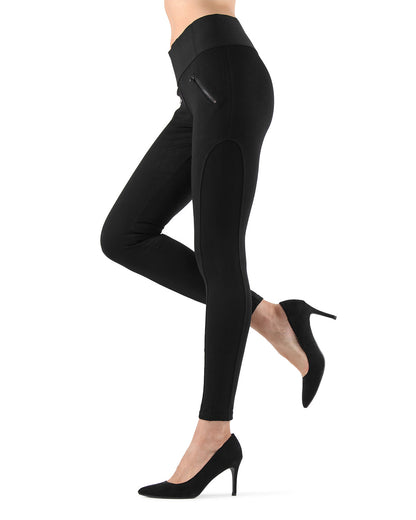 Ziptrack Dual Zipper Cotton Blend Leggings : Color: Black