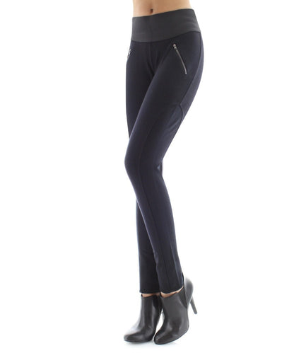 Ziptrack Dual Zipper Cotton Blend Leggings : Color: Black