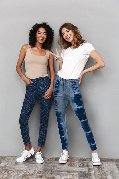Springtime Blossom Cotton Blend Leggings : Color: Blue Denim