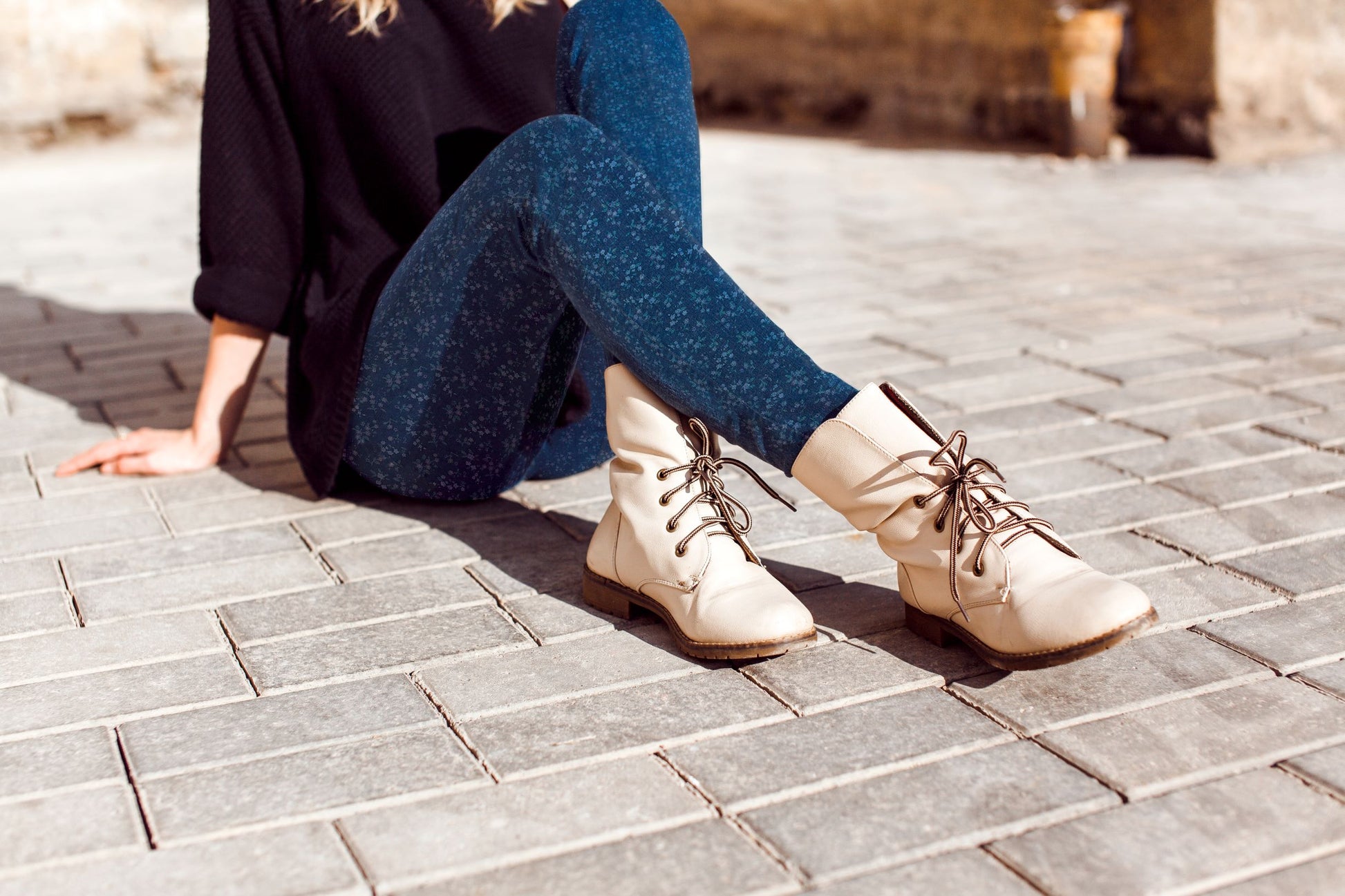 Springtime Blossom Cotton Blend Leggings : Color: Blue Denim