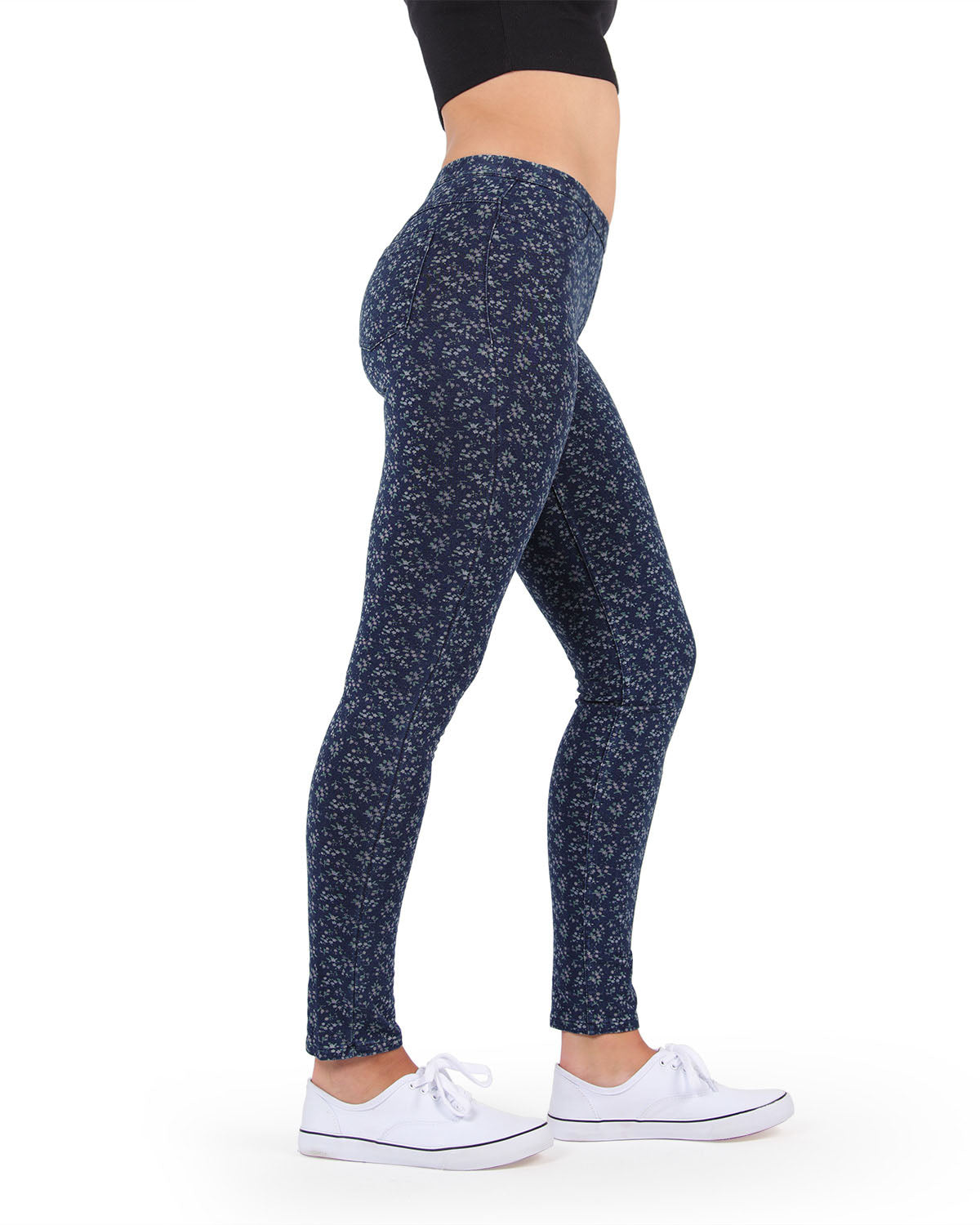 Springtime Blossom Cotton Blend Leggings : Color: Blue Denim