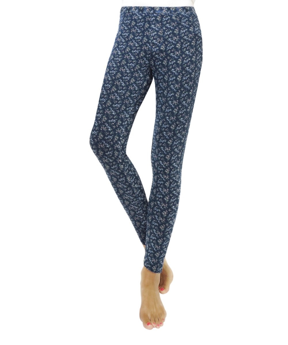 Springtime Blossom Cotton Blend Leggings : Color: Blue Denim