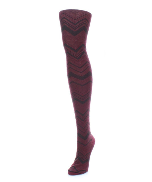 Chevron Stripe Cotton Blend Sweater Tights : Color: Tawny Port