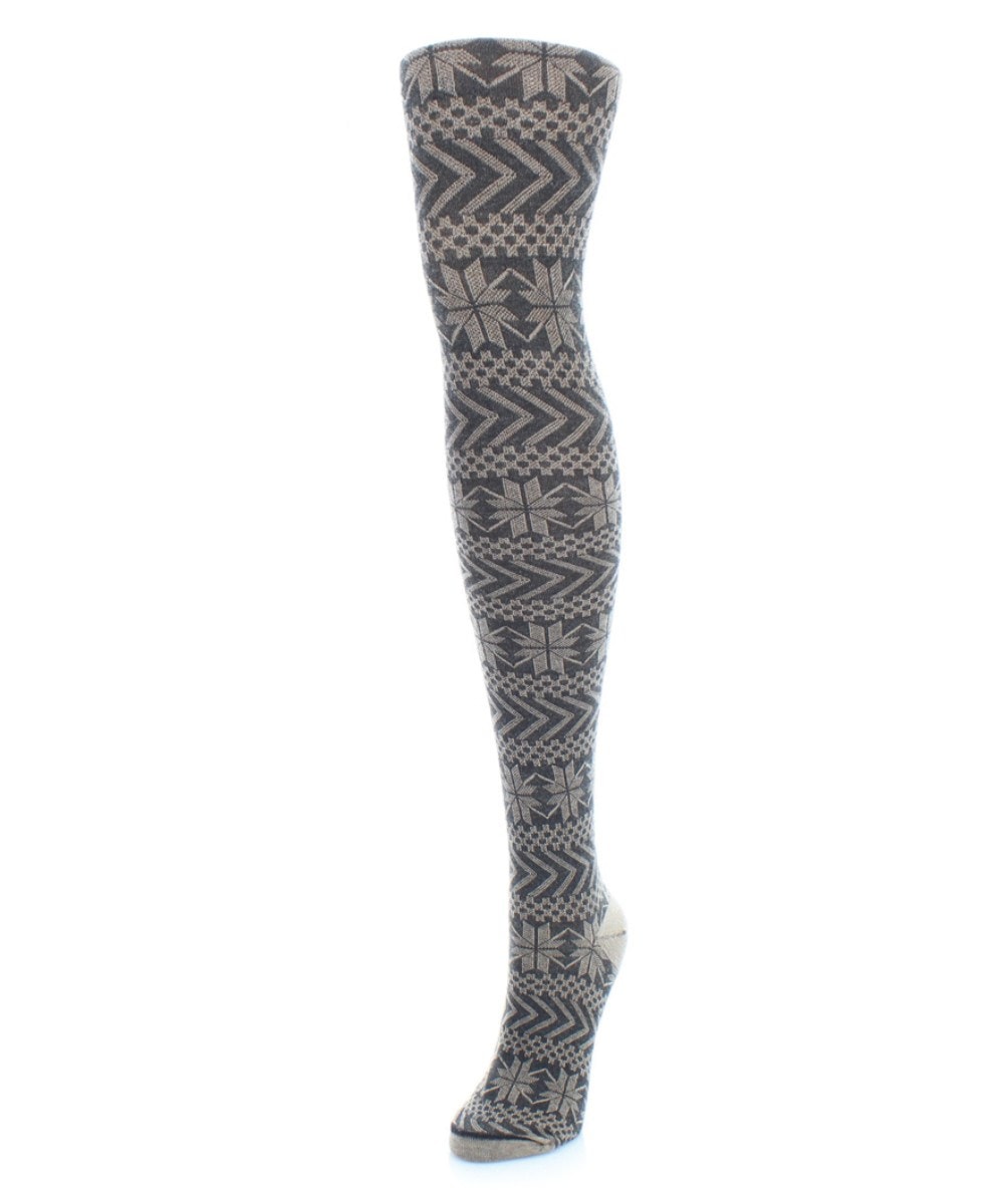 Snowflake Cotton Blend Sweater Tights : Color: Black