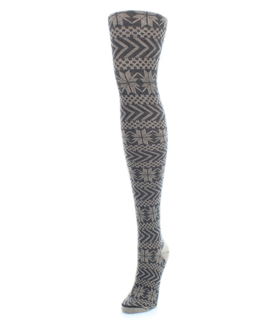 Snowflake Cotton Blend Sweater Tights : Color: Black