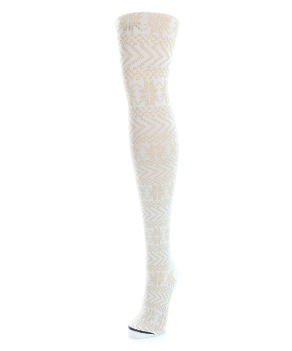 Snowflake Cotton Blend Sweater Tights : Color: Winter White
