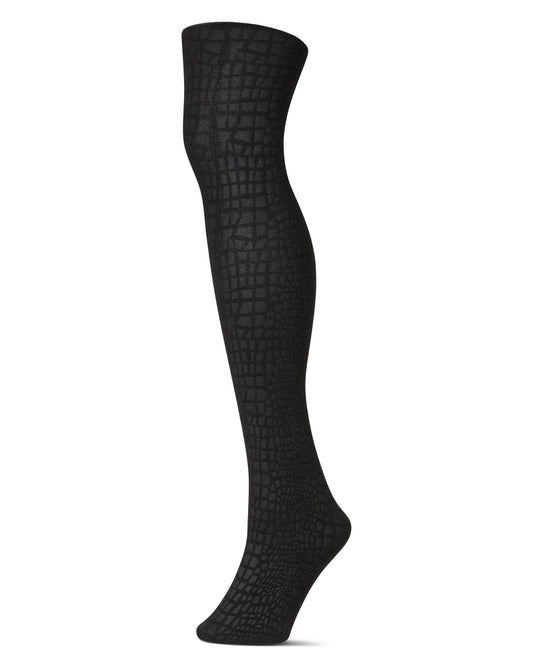 Women's Snakeskin Fleece Lined Opaque Winter Tights : Color: Black