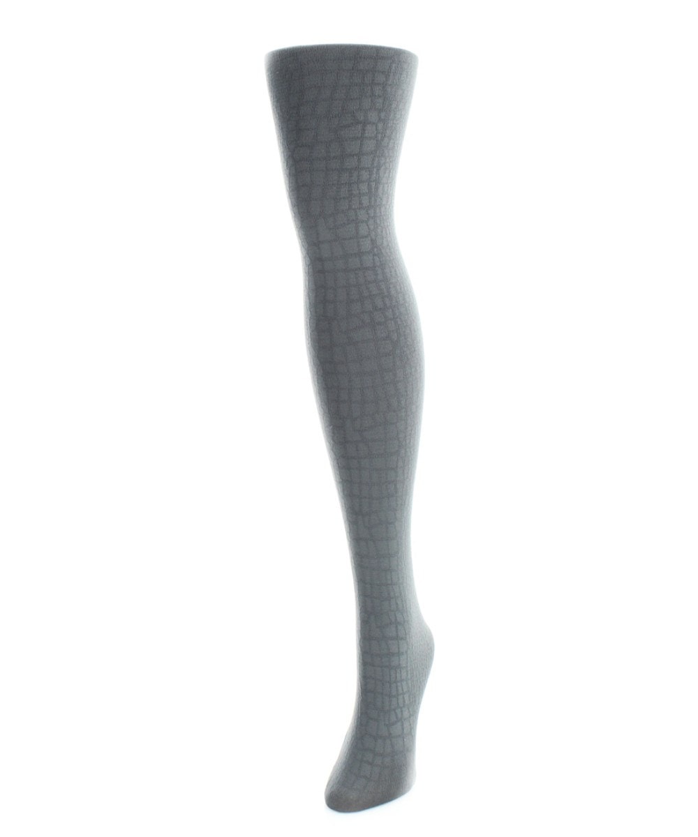 Women's Snakeskin Fleece Lined Opaque Winter Tights : Color: Gunmetal